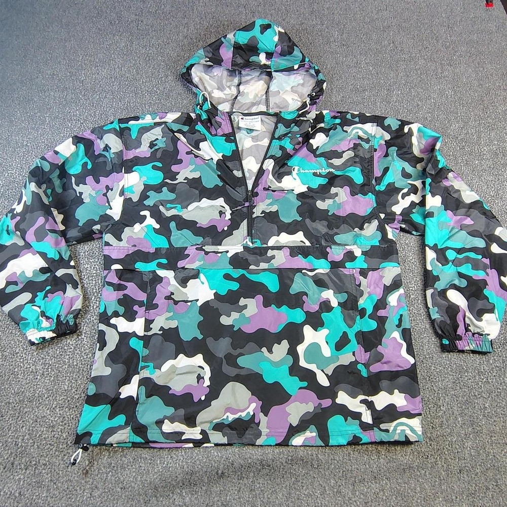 Champion Abstract Camo Half Zip Windbreaker Rain Jacket L